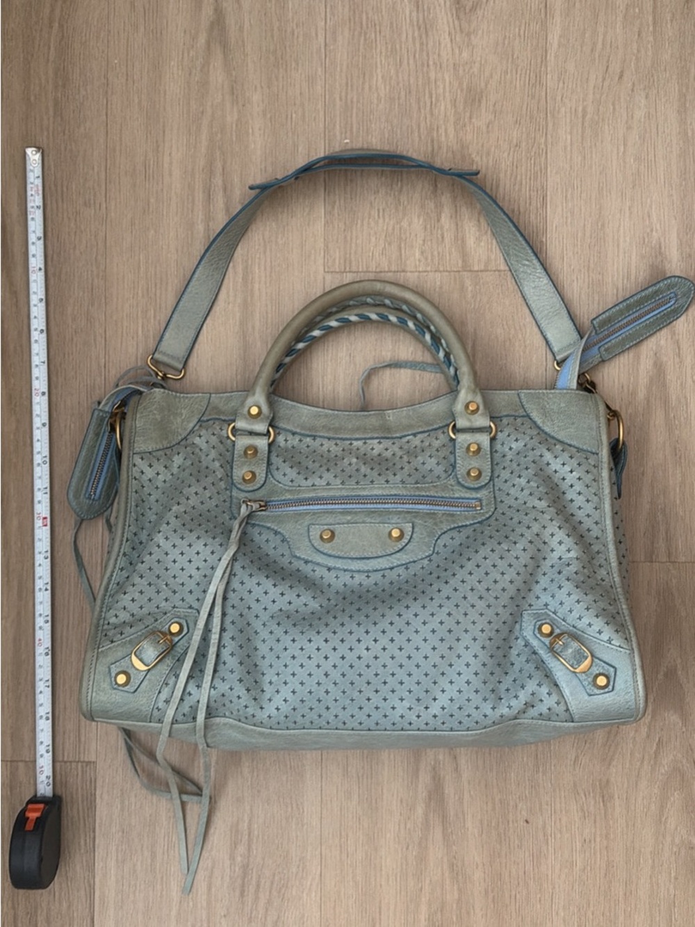 RARE Vintage Balenciaga City Classic Bag Perforated Pistachio Green + Baby Blue